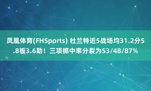 凤凰体育(FHSports) 杜兰特近5战场均31.2分5.8板3.6助！三项掷中率分裂为53/48/87%