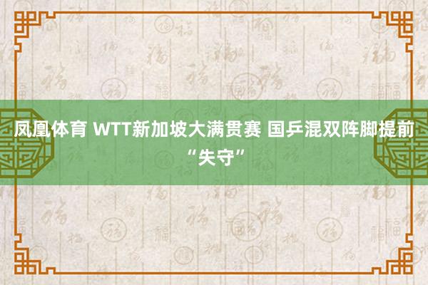 凤凰体育 WTT新加坡大满贯赛 国乒混双阵脚提前“失守”