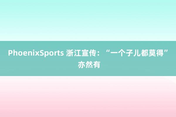 PhoenixSports 浙江宣传：“一个子儿都莫得” 亦然有