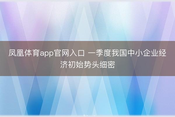 凤凰体育app官网入口 一季度我国中小企业经济初始势头细密