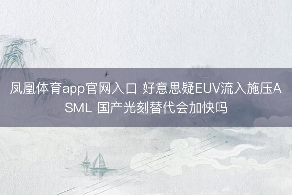 凤凰体育app官网入口 好意思疑EUV流入施压ASML 国产光刻替代会加快吗